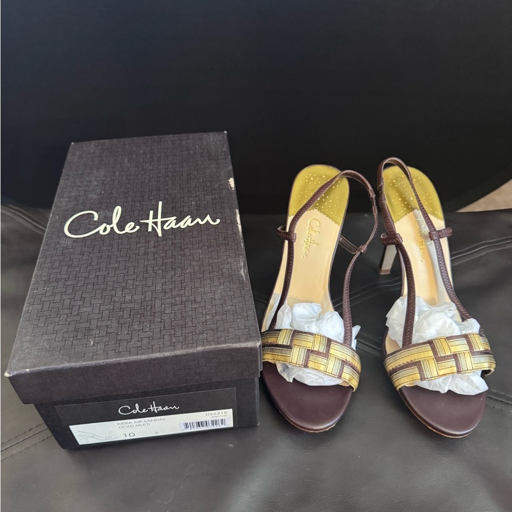 Cole Haan w Nike Air - Brown and Gold Woven Slingback Heels - wms sz 10